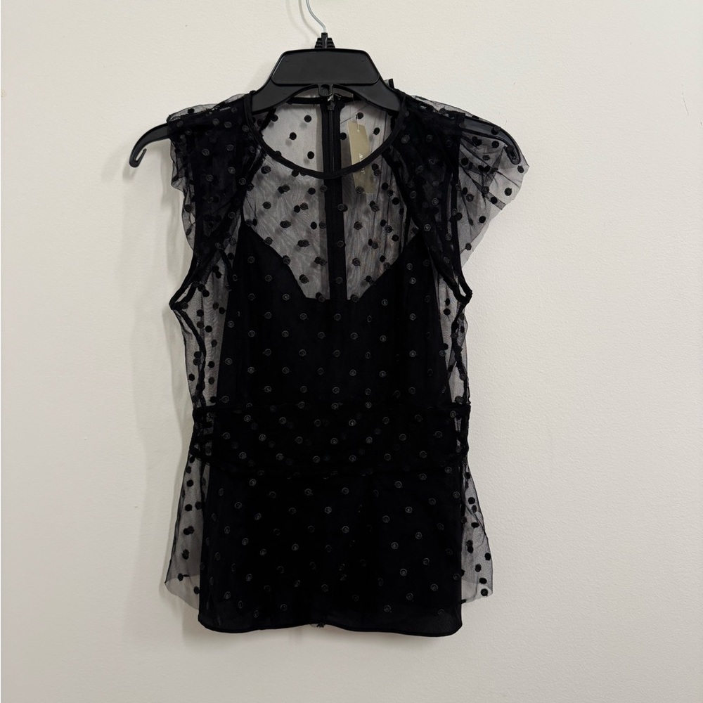 J.Crew cap-sleeve peplum top in dotted tulle.